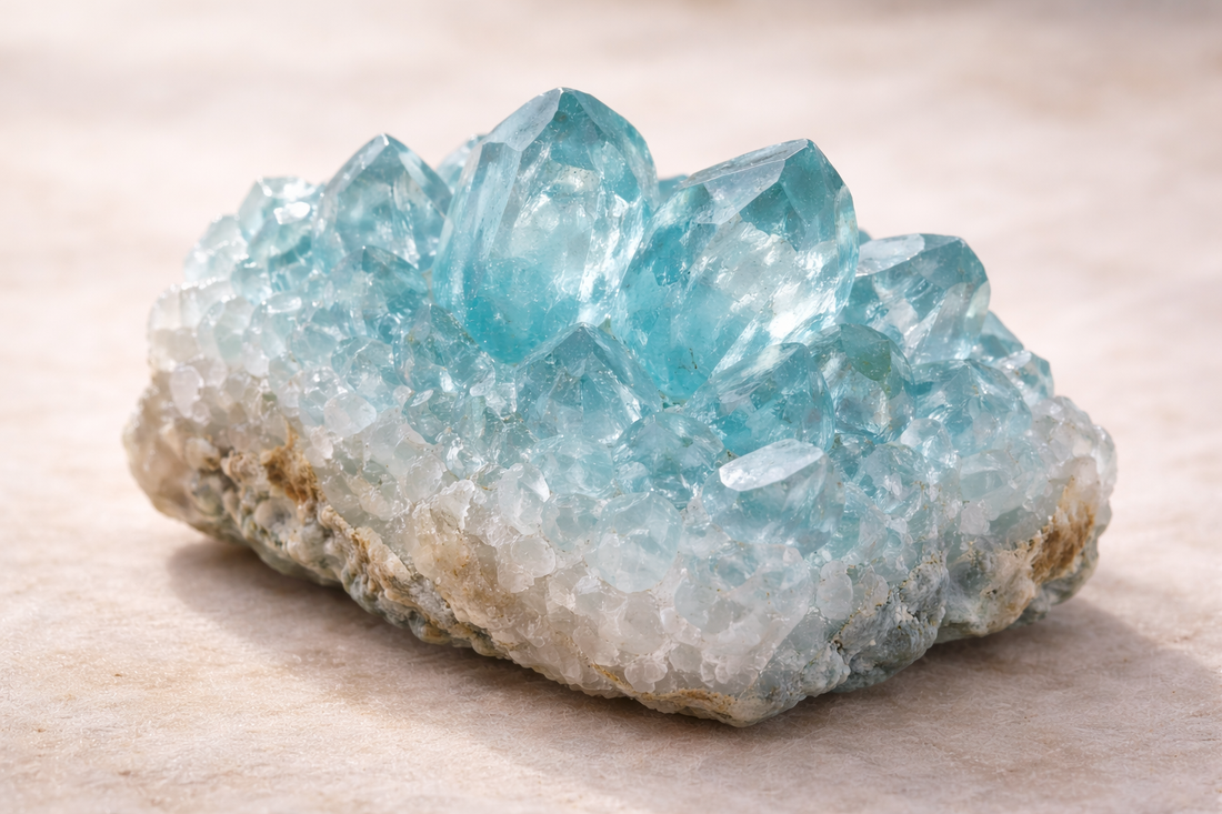 Aquamarine cluster on light background