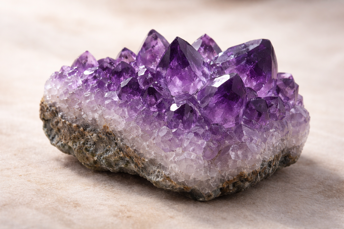 amethyst cluster on light background