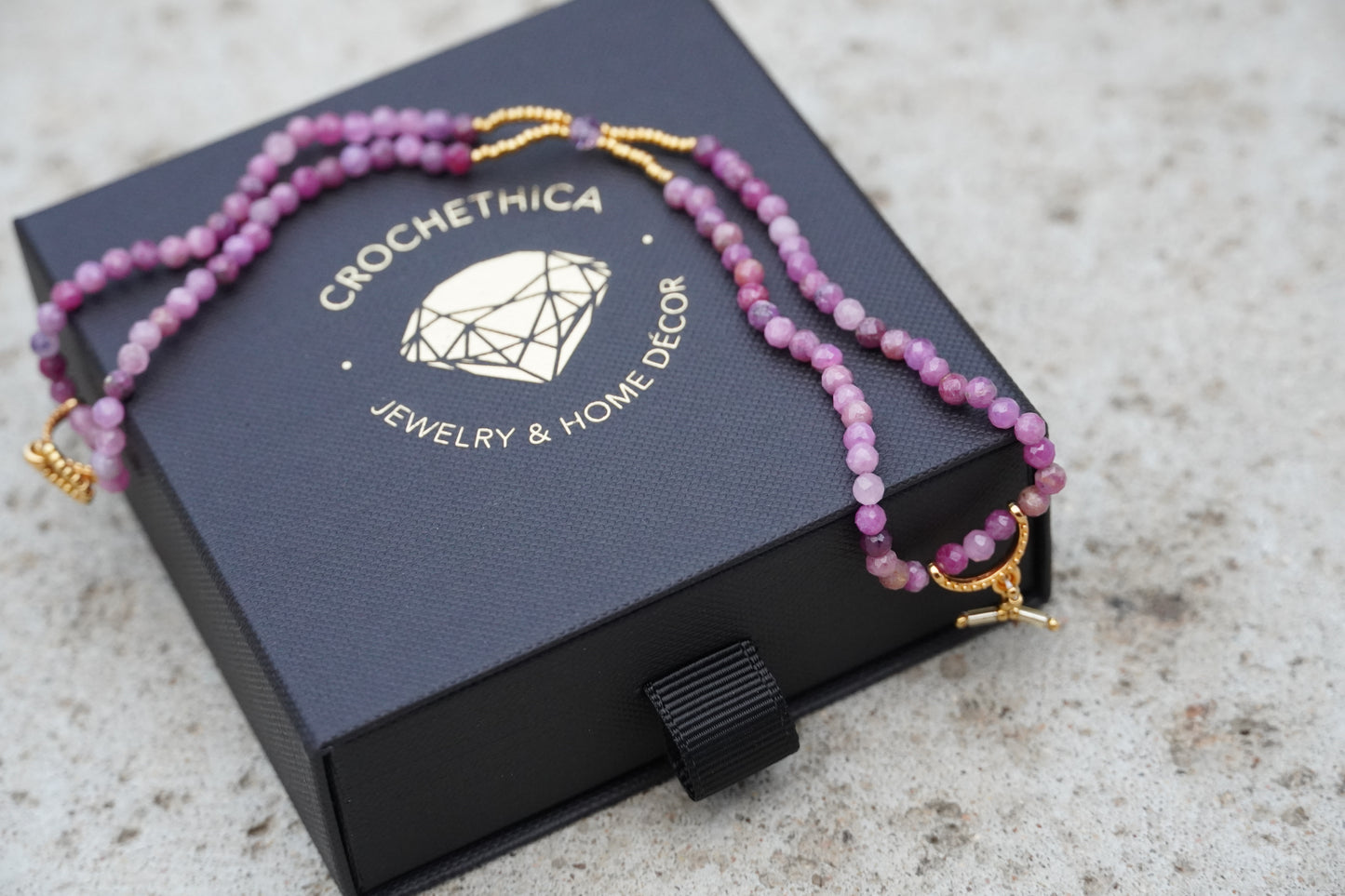 Close-up of A grade pink tourmaline beads