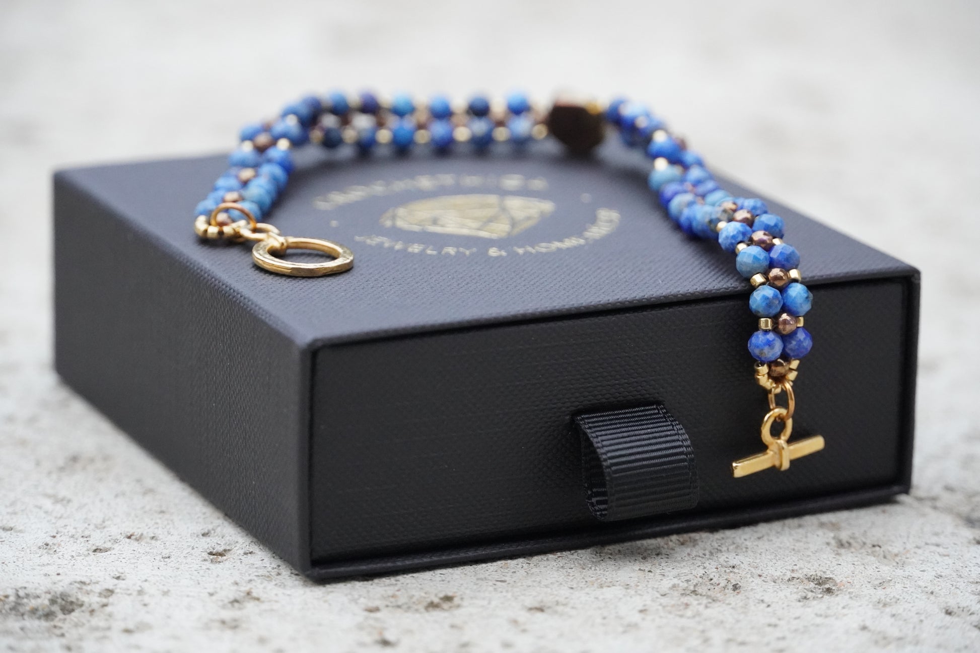 Afghanistan lapis lazuli bracelet with gold plated toggle clasp