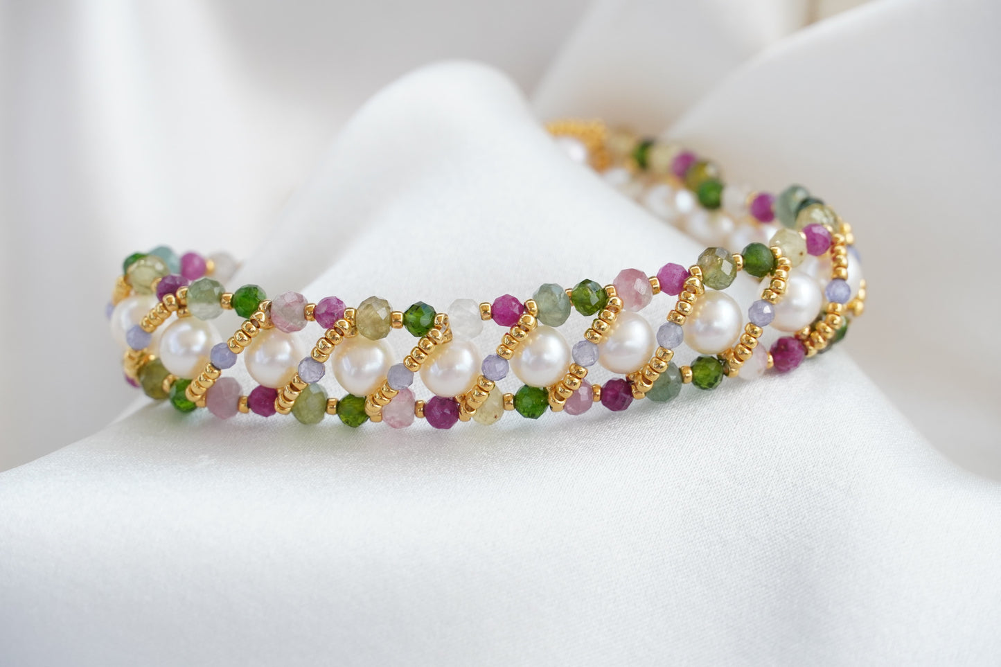 Gemstone Salad Pearl Bracelet